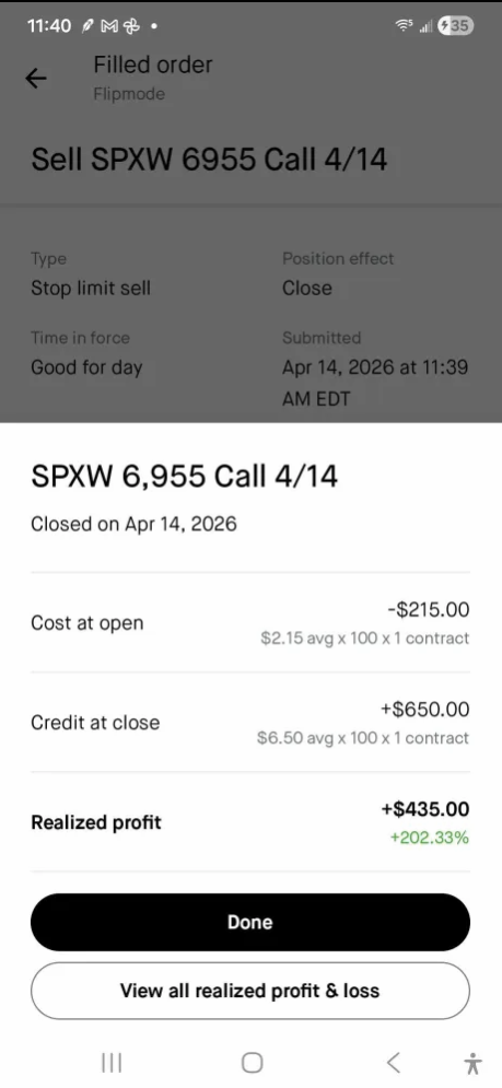 Filled order confirmation